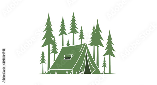 Valokuva Green tent in the forest illustration.