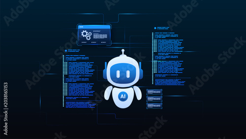 Tableau sur toile AI agent automation machine learning with flow process, coding, processing system and automation system
