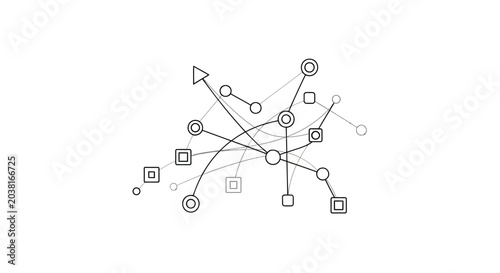 Foto Abstract Network Connections: Geometric Shapes and Lines on White Background