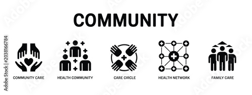 Photography Community icon collection design, modern teamwork and social network symbol set with people connection, game community and digital communication vector illustration style