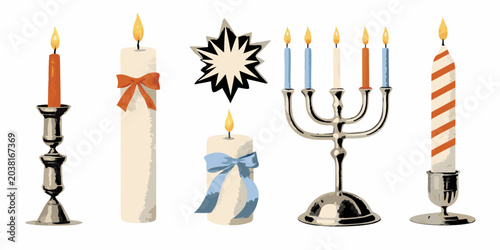 Cuadro en lienzo Candles With Flames And Holders A Vector Illustration Collection