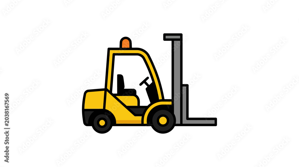 Naklejka premium Industrial forklift vehicle icon with empty cabin and lift mechanism