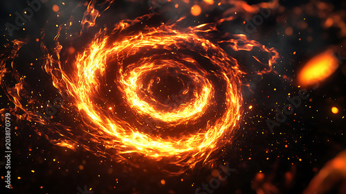 Flying sparks, glowing embers, fire particles