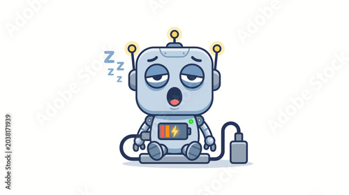 Photos Tired Robot Low Battery Sleeping Icon