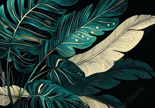 A beautiful tropical art nouveau design featuring intricate leaf patterns.