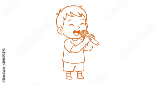 Foto Little boy eating ice cream cone.