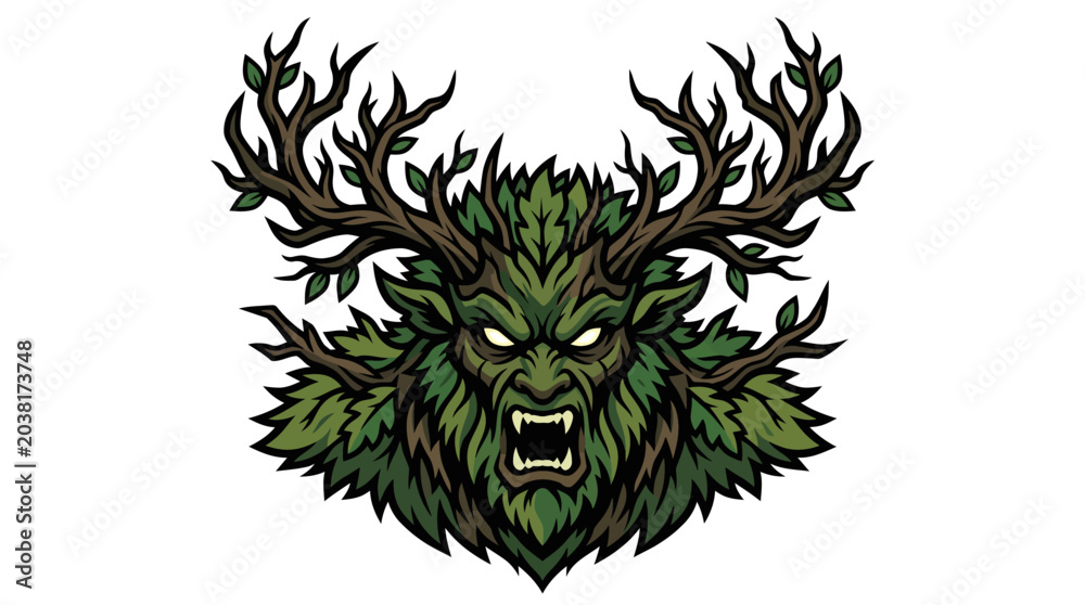 Obraz premium Forest spirit with leafy face and branch antlers