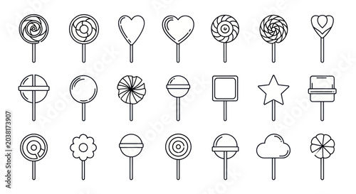 Foto Vector Lollipop Collection: Various Shapes and Designs, Outline Icons