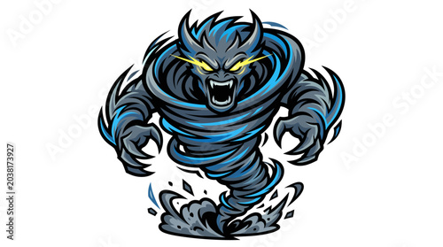 Powerful storm monster tornado mascot with glowing eyes