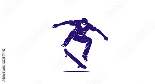 Foto Man performing skateboard trick airborne.