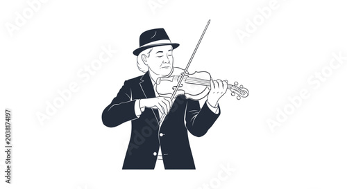 Fotografie Man playing a violin with bow.