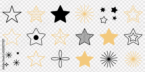 Foto various black star and sparkle designs suitable for graphic elements in digital art and branding, Stars collection