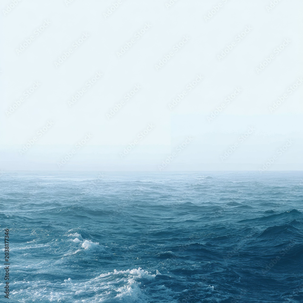 Fototapeta premium Open ocean scene with misty horizon, soft tones