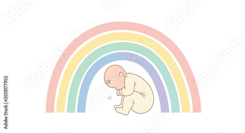 Bild auf Leinwand Cute baby under colorful rainbow.
