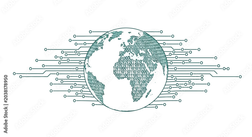 Fototapeta premium Green Earth Globe with Circuit Lines.