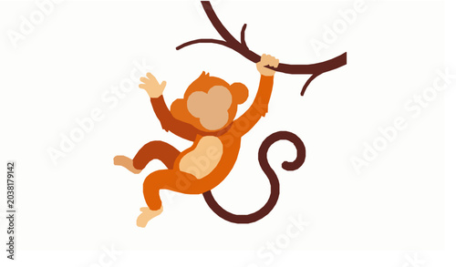 Photography Hand drawn cartoon monkey hanging from tree branch playful vector illustration