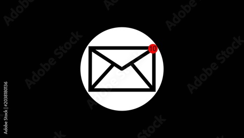New message on the  screen. Unread notification. Online chat. Email messages inbox notification. Envelope with new message. black background illustrations.