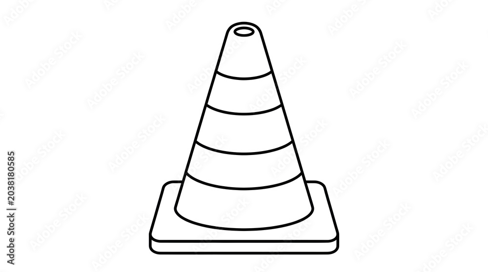 Fototapeta premium Minimalist Line Art Traffic Cone Icon. Road Safety, Construction Warning Symbol.