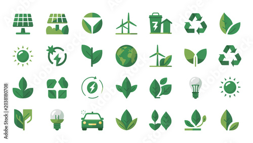 Set of colorful eco-friendly recycling and sustainability icons with various symbols Vector
