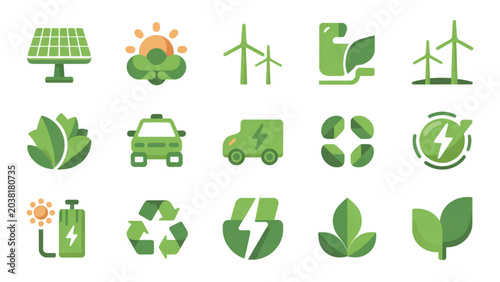 Set of sixteen colorful eco-friendly recycling and lifestyle icons Vector