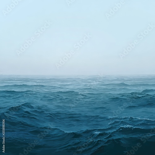 Ocean waves under a hazy sky, minimalist view