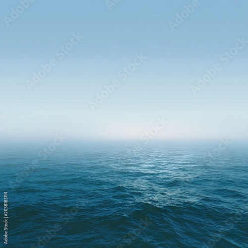 Open ocean scene with misty horizon, soft color palette