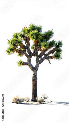 Isolated, iconic desert tree against bright white background