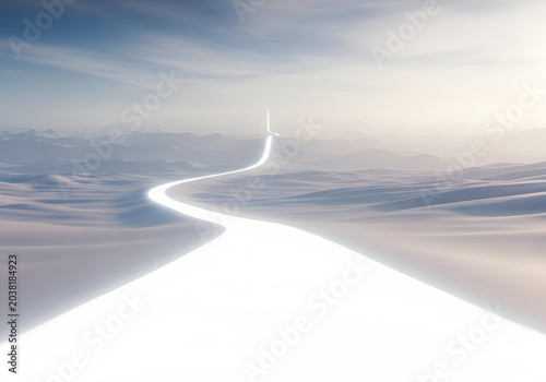 Winding highway road leading through the glowing night sky