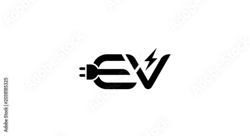 Minimalist EV logo with electric plug and lightning bolt