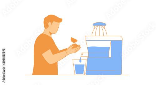 Tableau sur toile Man drinking water from cooler.