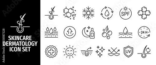 Bild auf Leinwand Skincare and dermatology line icon set skin care, beauty, cosmetic, hair follicl