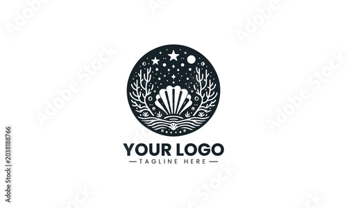 Ocean shell coral silhouette clean minimalist black vector logo
