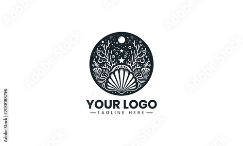 Ocean shell coral silhouette clean minimalist black vector logo
