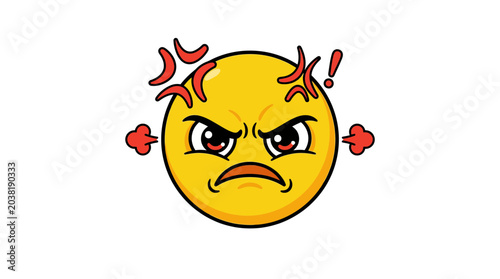 Obraz na plátně Angry Emoji Face with Steam from Nostrils and Red Lines