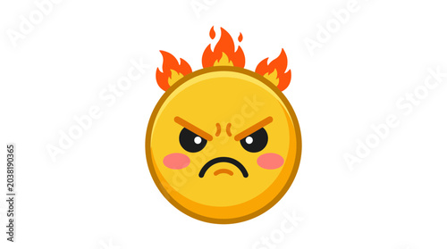 Quadro su tela Angry emoji on fire, expressing rage and frustration