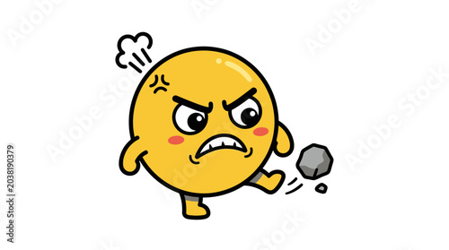 фотографія Angry emoji kicking a rock, frustration expression, cartoon character