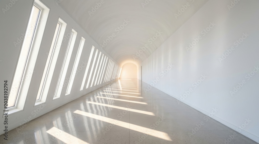 Fototapeta premium Bright White Hallway with Sunlight Streaming Through Windows