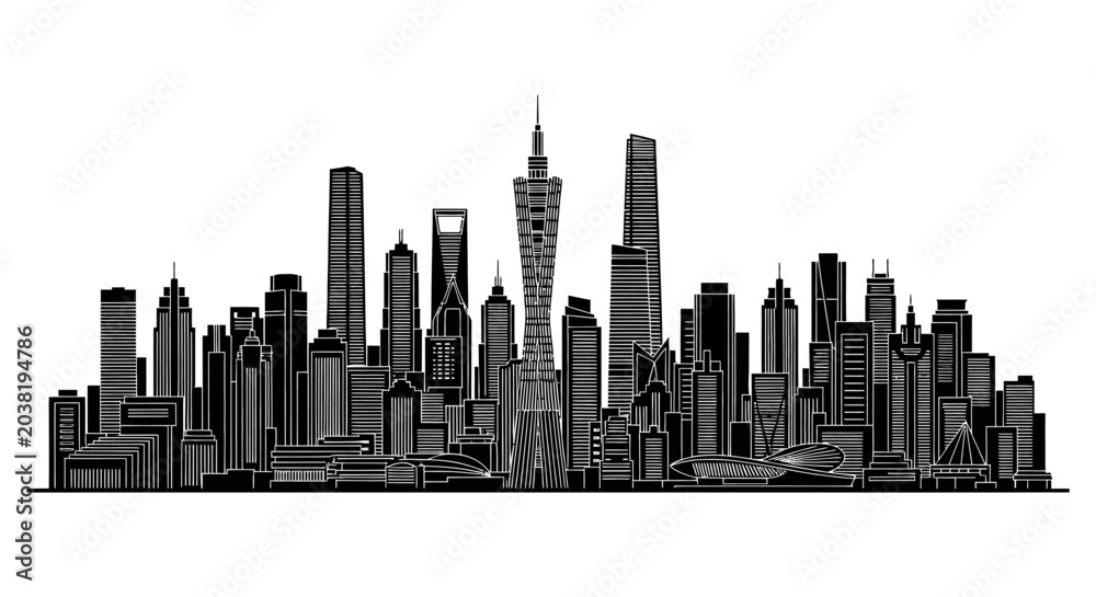 Obraz premium Guangzhou skyline silhouette vector illustration for urban design