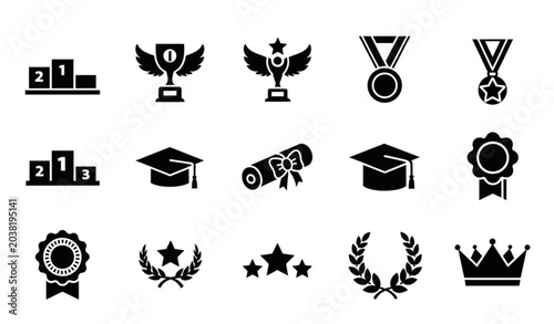 Slika na platnu Achievement icons set awards graduation competition and recognition symbols