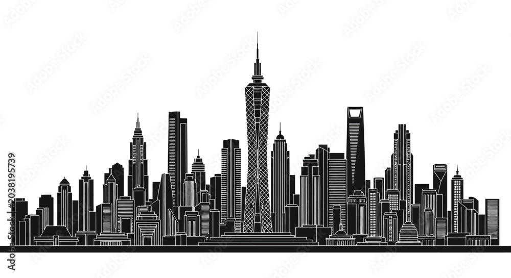 Obraz premium Modern City Skyline Silhouette with Cairo Tower, Urban Architecture