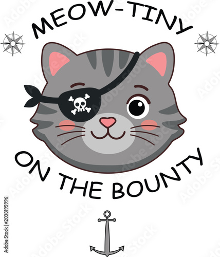 Photos Cute pirate cat face with eyepatch and anchor vector t-shirt design illustration