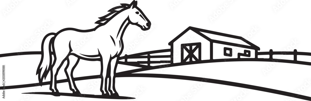 Fototapeta premium Horse, farm, vector, illustration, black and white