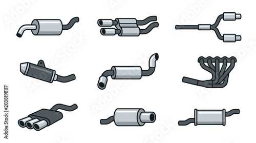 Obraz na płótnie Car Exhaust System Parts Collection - Mufflers and Pipes
