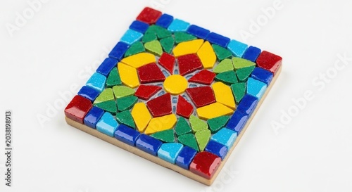 Handmade Colorful Mosaic Tile With Floral Design Pattern.