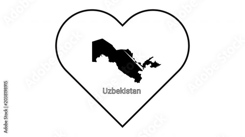 Uzbekistan map inside a heart shape with text Uzbekistan.