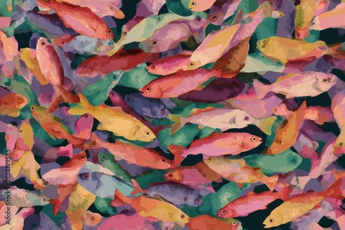 Colorful Abstract Pattern of Swimming Tropical Fish