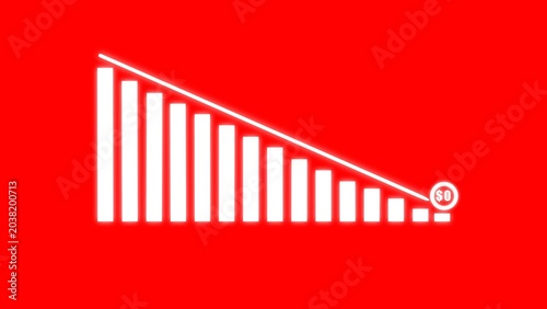glowing white down business arrow graph on red background illustrations.

