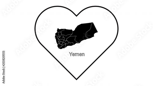 Yemen Map Inside Heart Shape Outline Graphic.