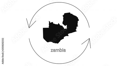 Zambia Map Silhouette with Circular Arrows and Text.
