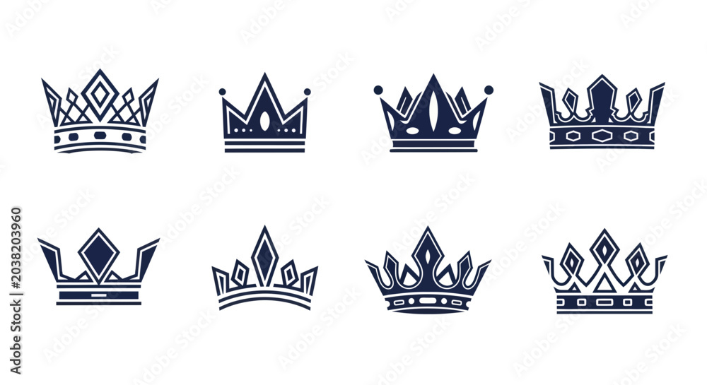 Εκτύπωση καμβά Royal Crown Icons Set - Vintage King Queen Symbols